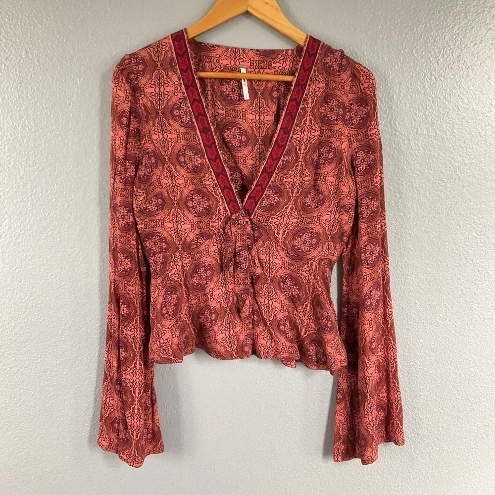 Free people Time of Your Life Top coral combo color size Small T81
